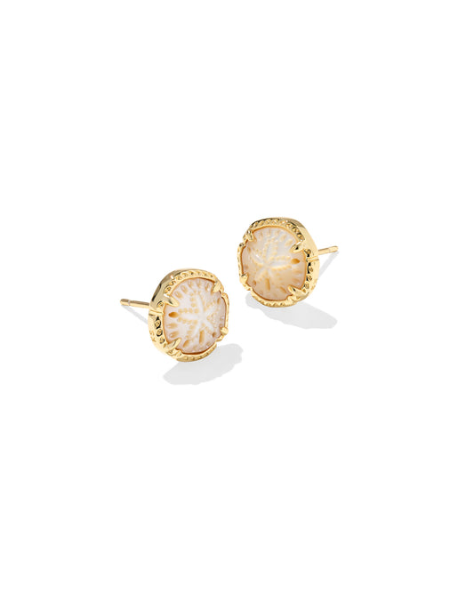 Kendra Scott Sand Dollar Stud Earrings Gold Natural Mother of Pearl