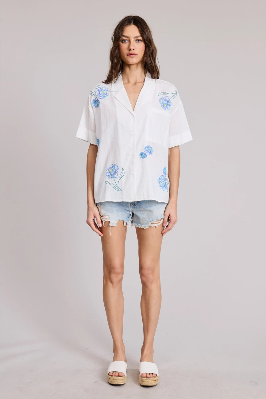 Embroidered Flower Button Down