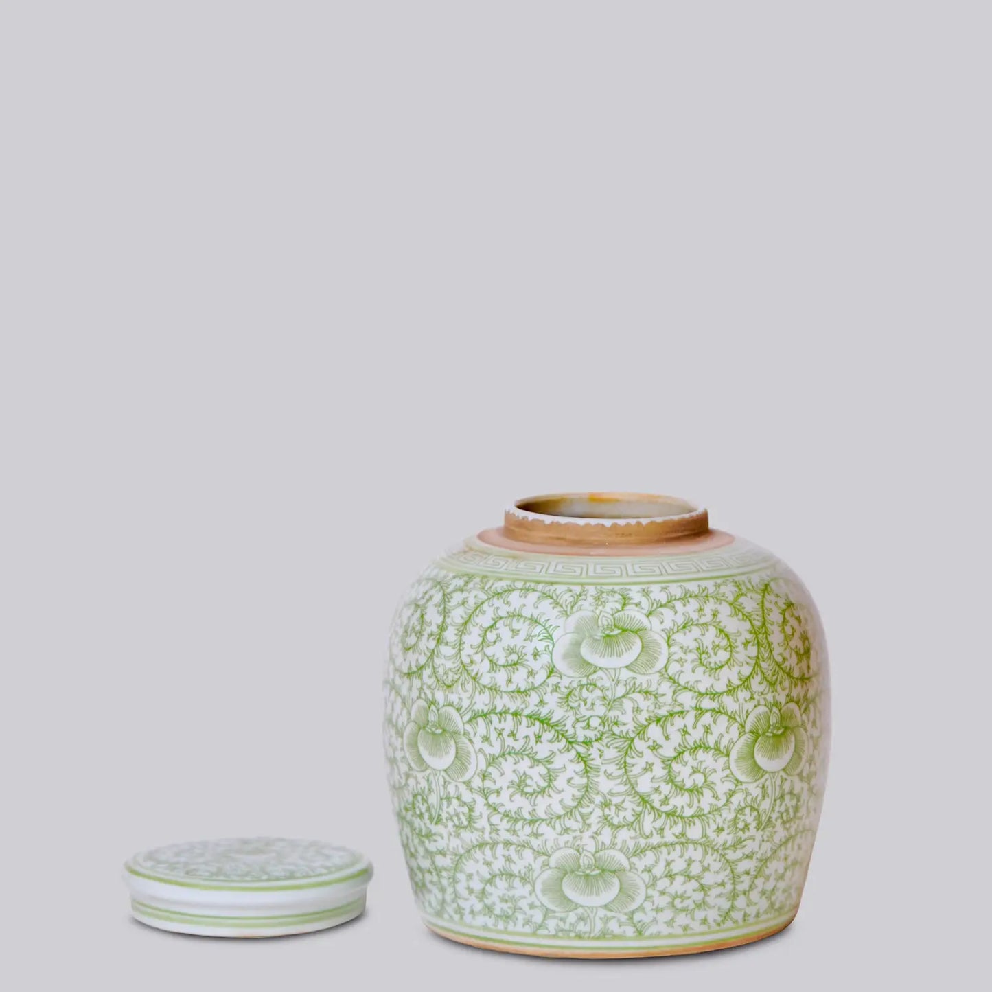 Scrolling Peony Green & White Porcelain Lidded Jar