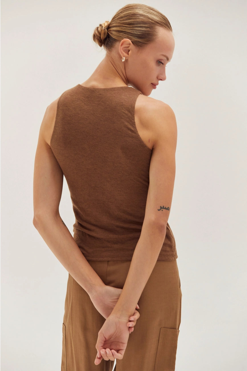 Brown Shirred Knit Top