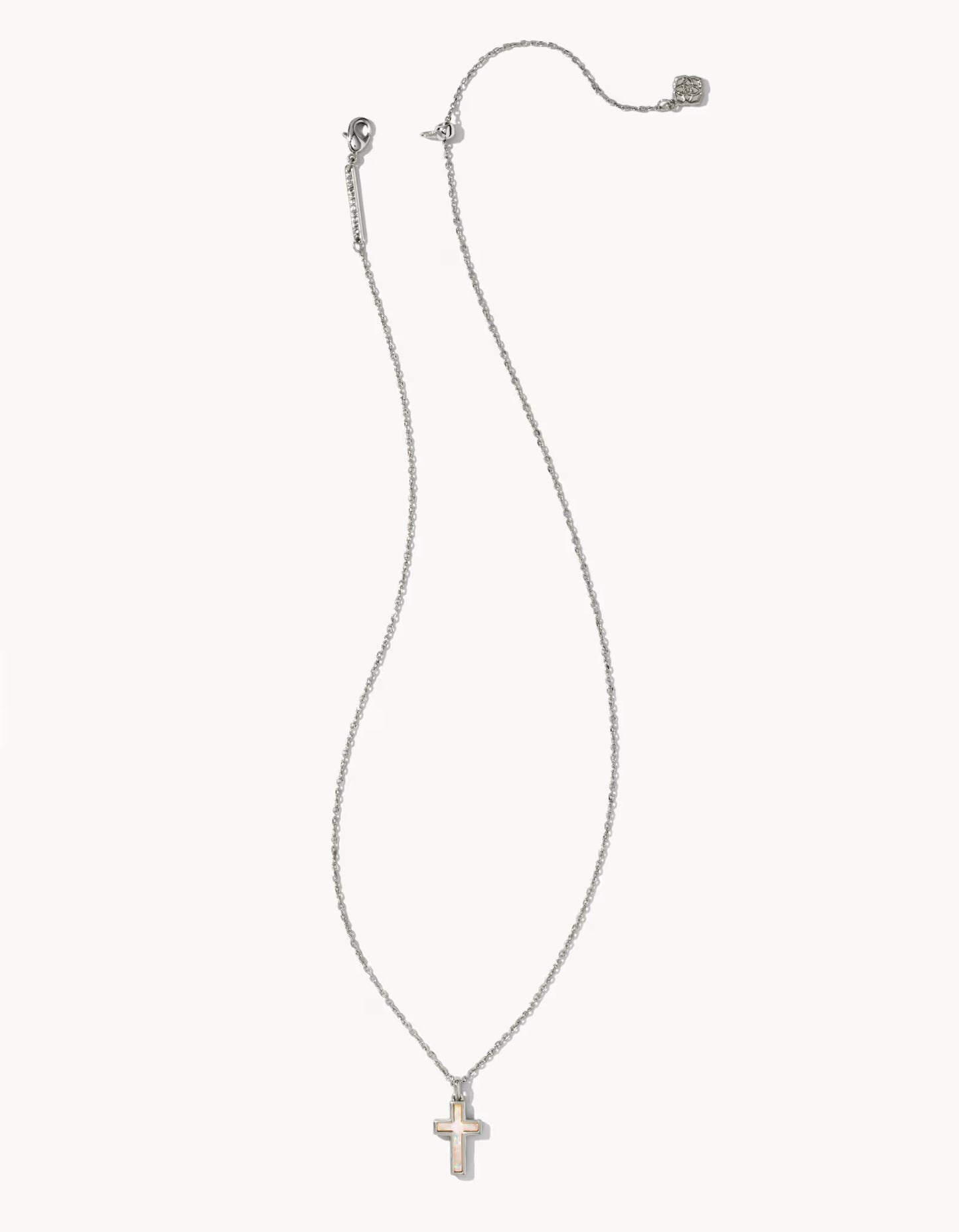 Kendra Scott Cross Silver Pendant Necklace in White Opal
