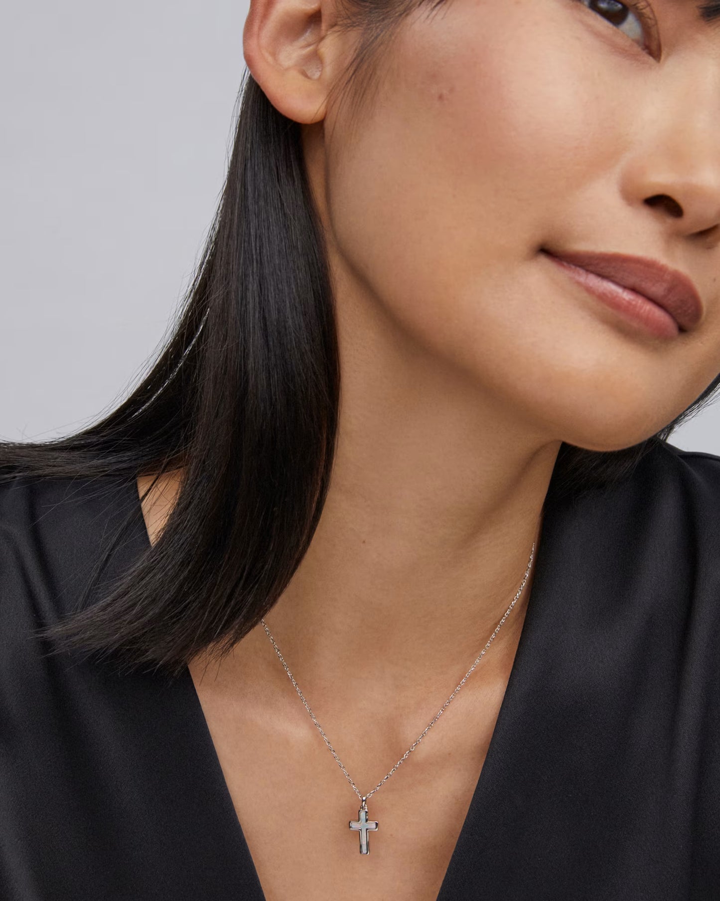 Kendra Scott Cross Silver Pendant Necklace in White Opal
