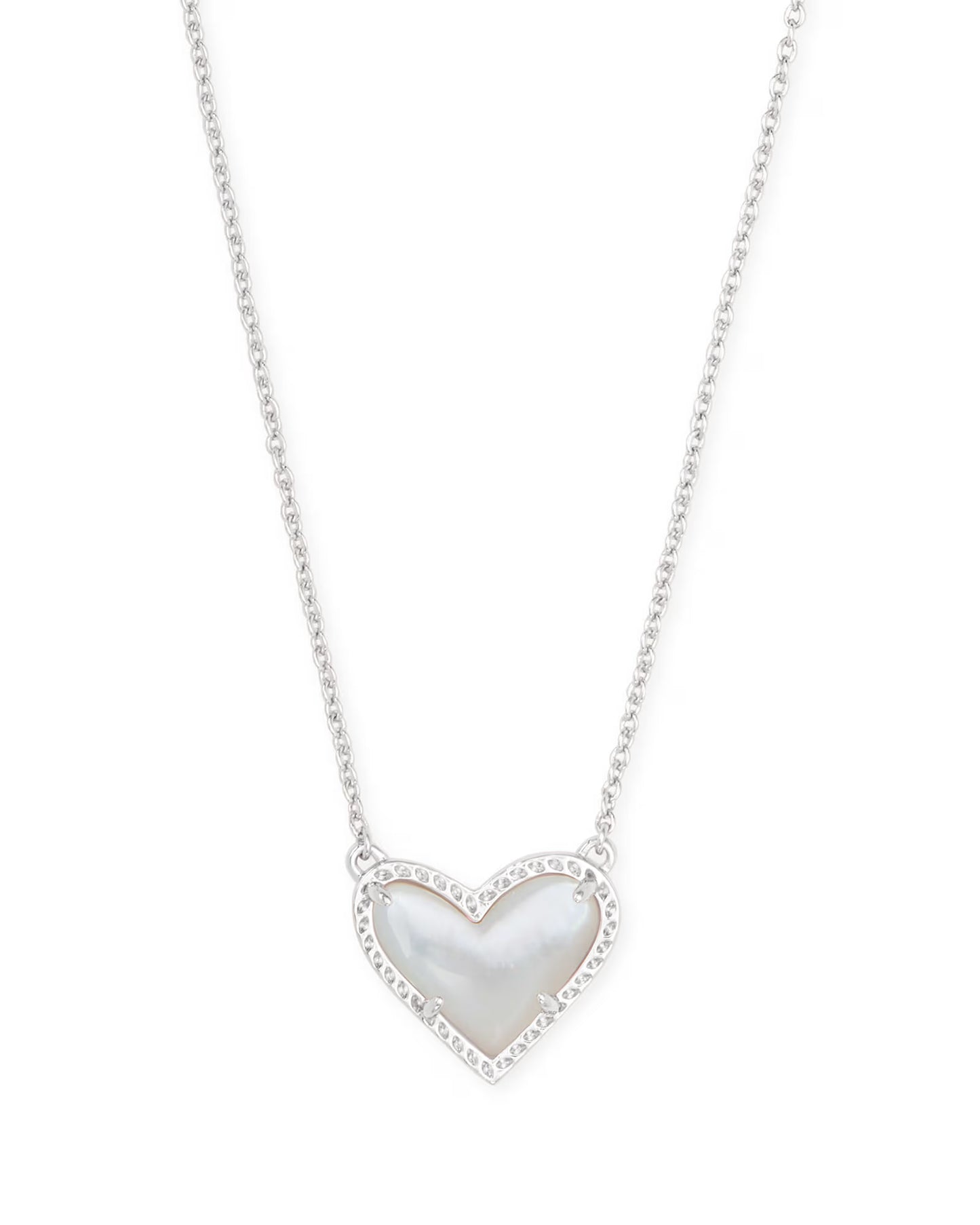 Kendra Scott Ari Heart Silver Pendant Necklace in Ivory Mother-of-Pearl