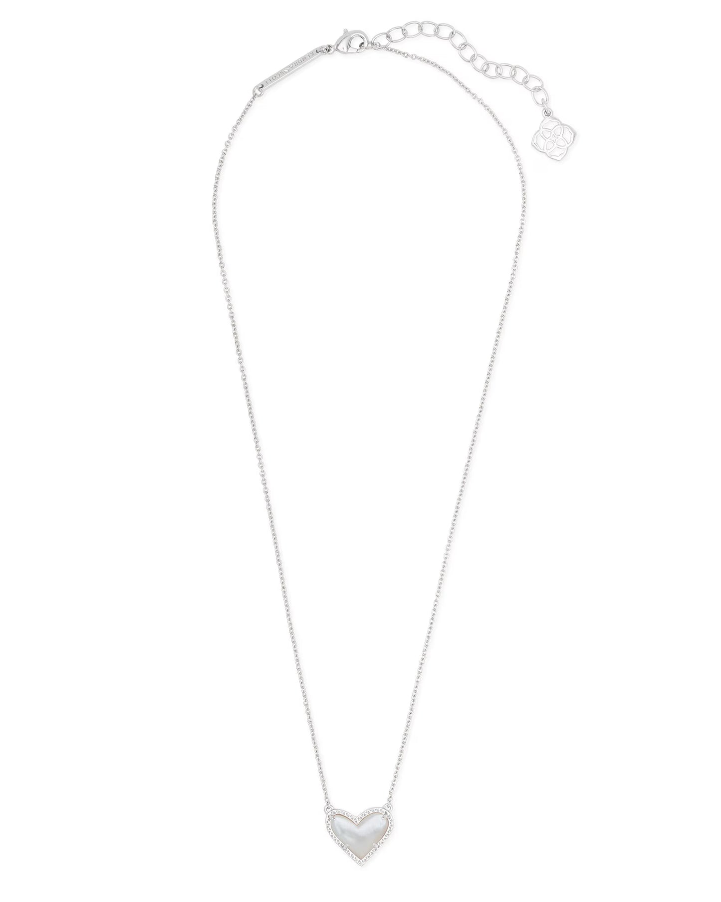 Kendra Scott Ari Heart Silver Pendant Necklace in Ivory Mother-of-Pearl