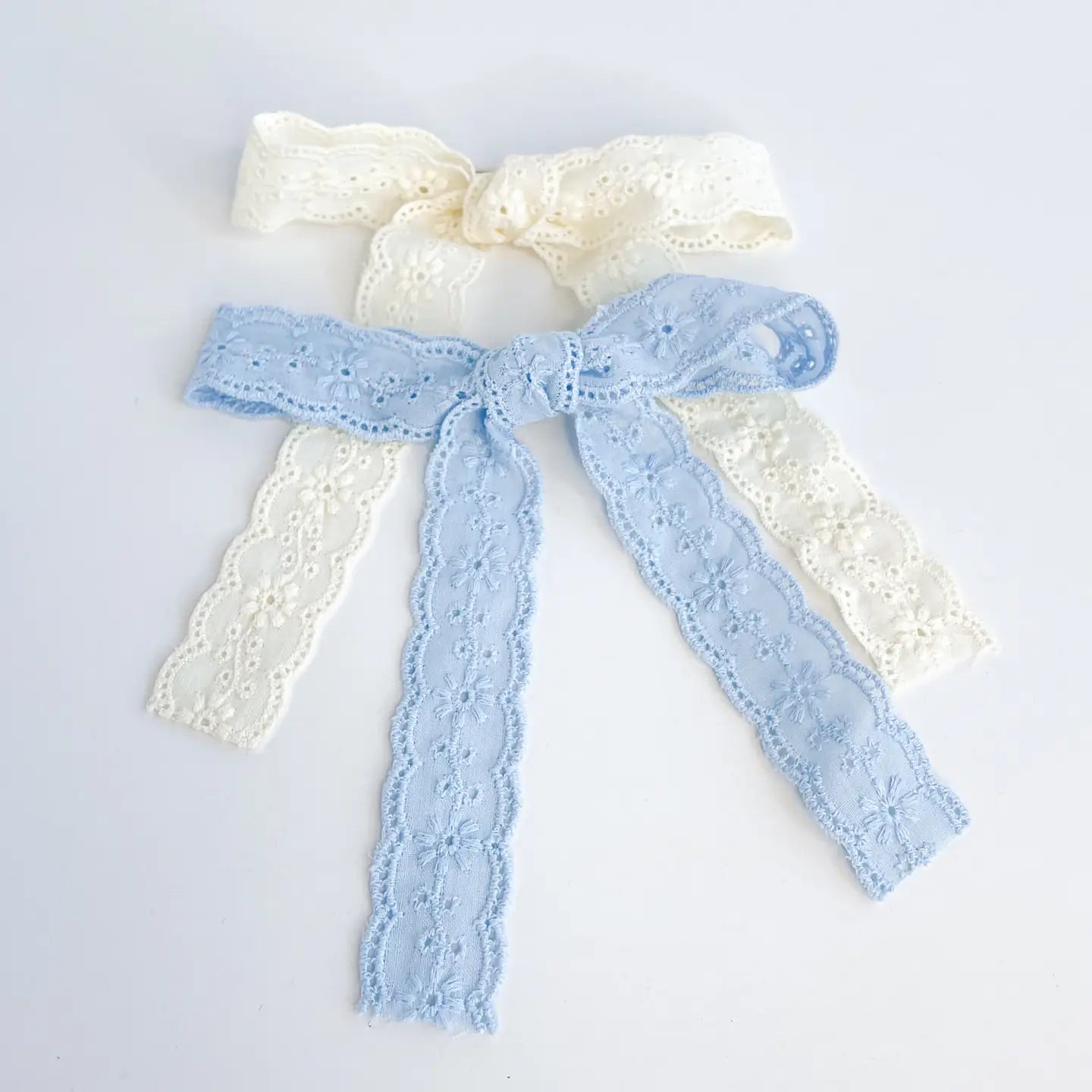 Floral Eyelet Ribbon Bow Clip