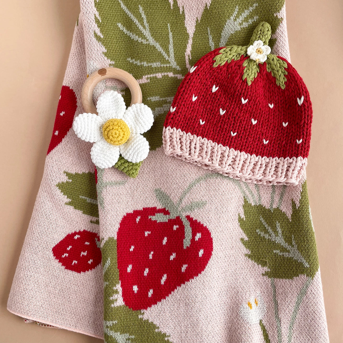 Crocheted Strawberry Baby Beanie