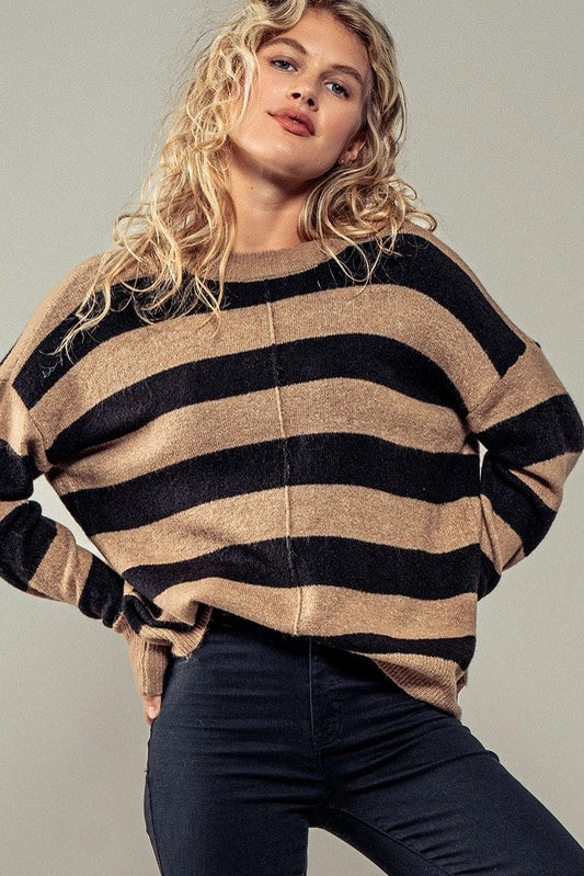 Tan & Black Striped Sweater