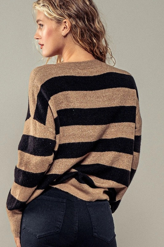 Tan & Black Striped Sweater