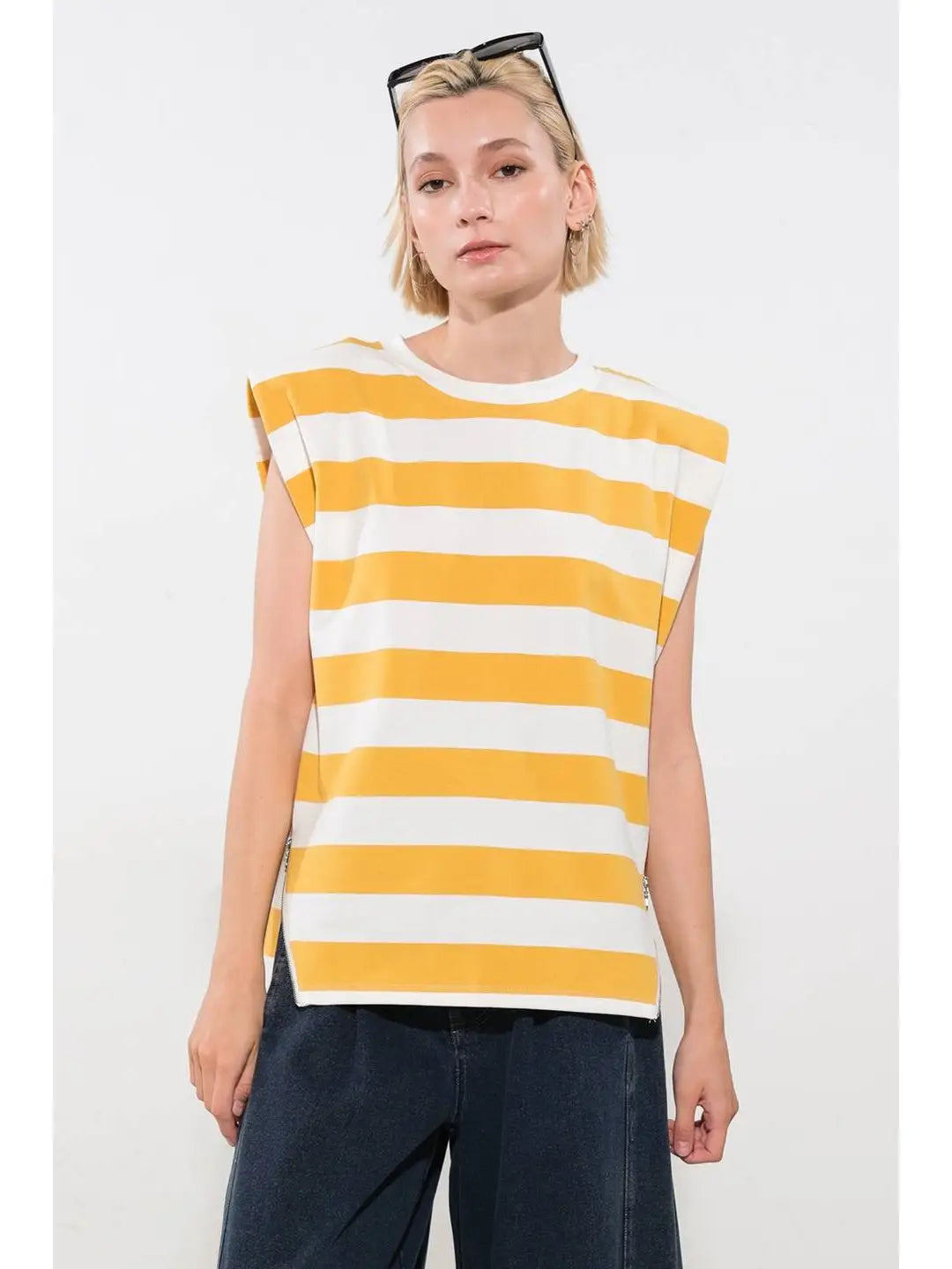 Yellow Striped Structured Top