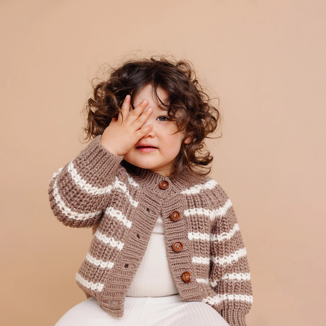 Tan Rib Knit Stripe Baby Cardigan