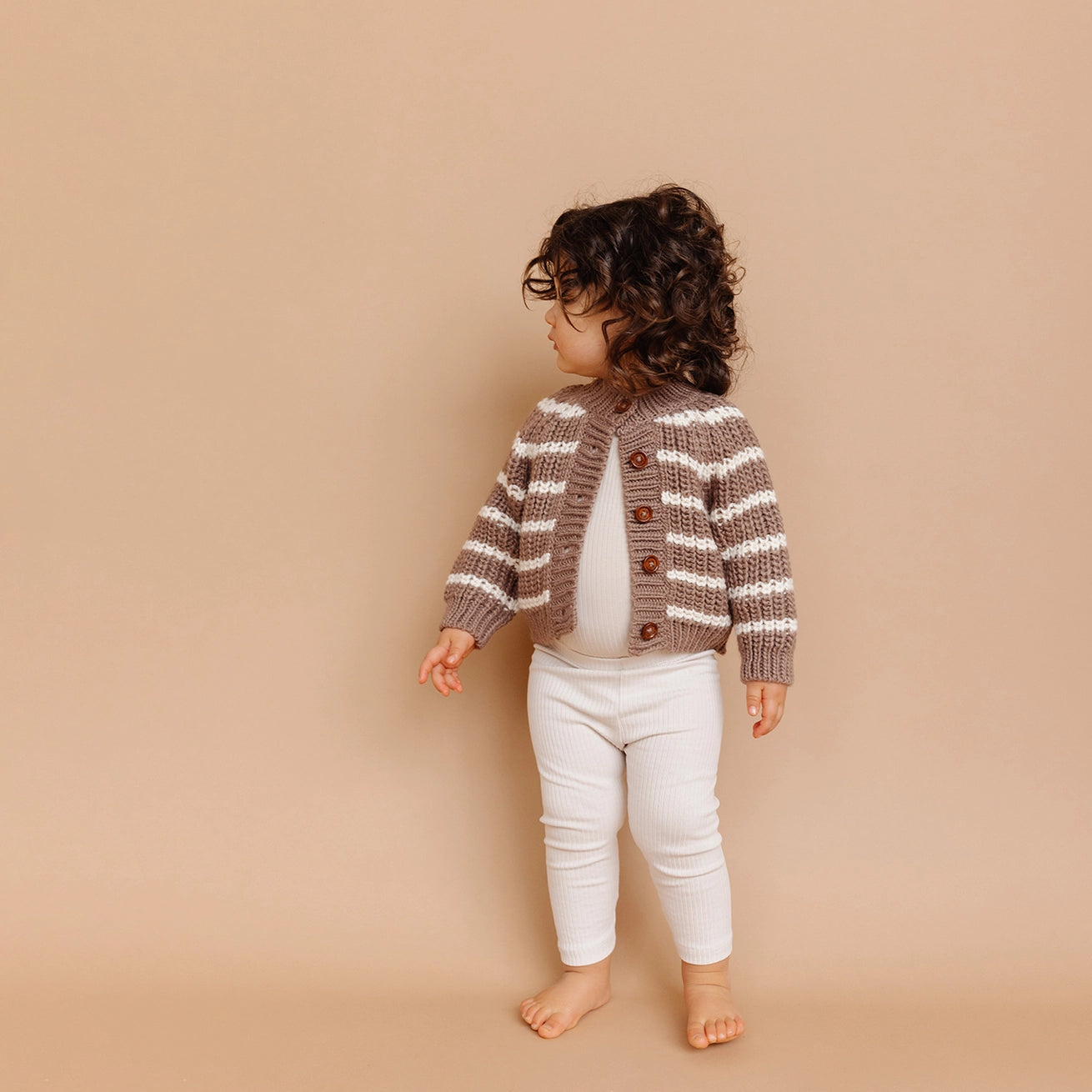 Tan Rib Knit Stripe Baby Cardigan