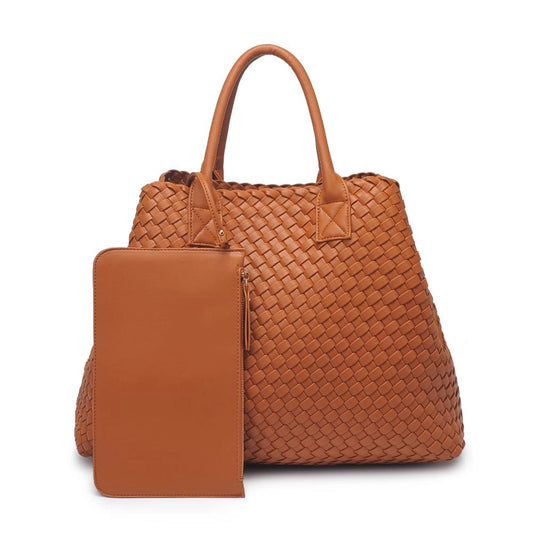 Tan Ithaca Woven Vegan Leather Tote