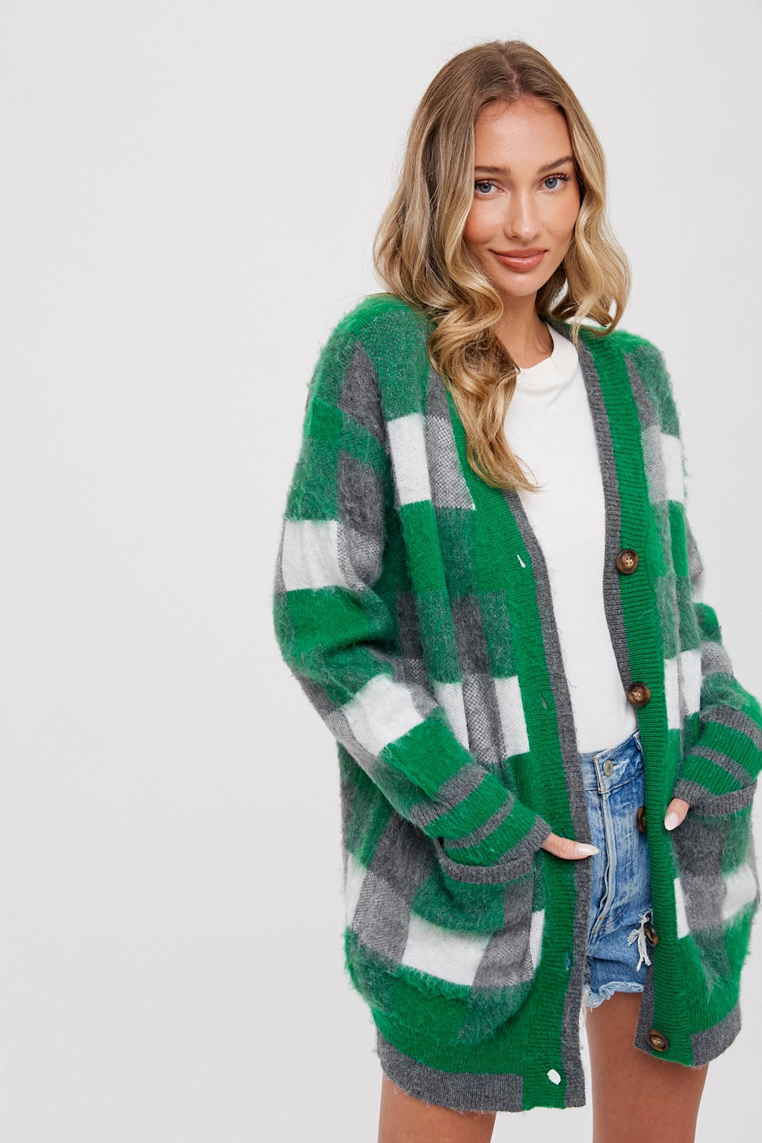 Tartan Green Plaid Sweater Cardigan