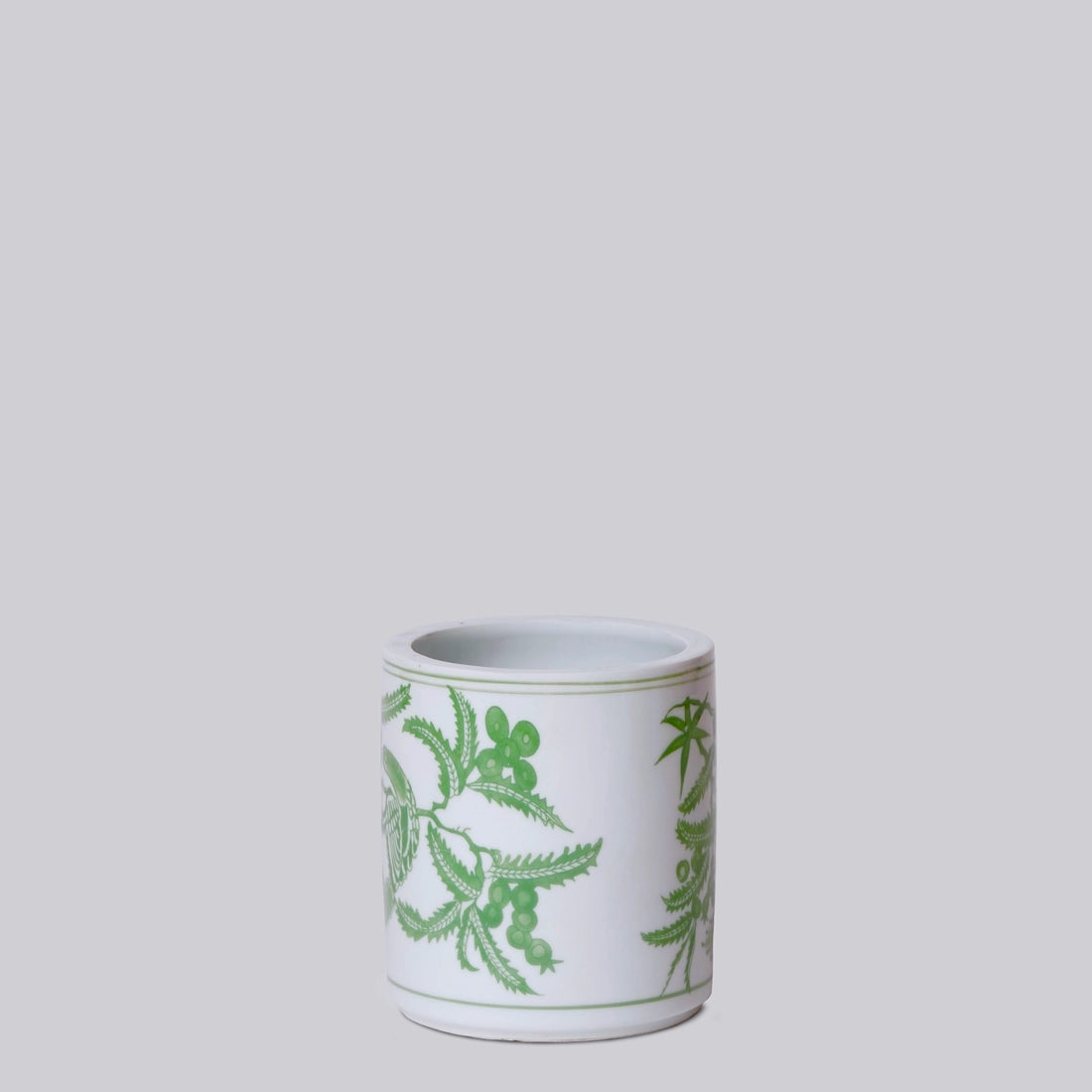 Tiny Green and White Porcelain Bird and Flower Cachepot