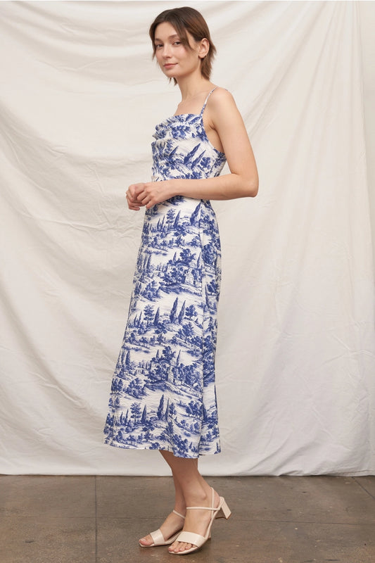 Blue & White Toile Midi Dress