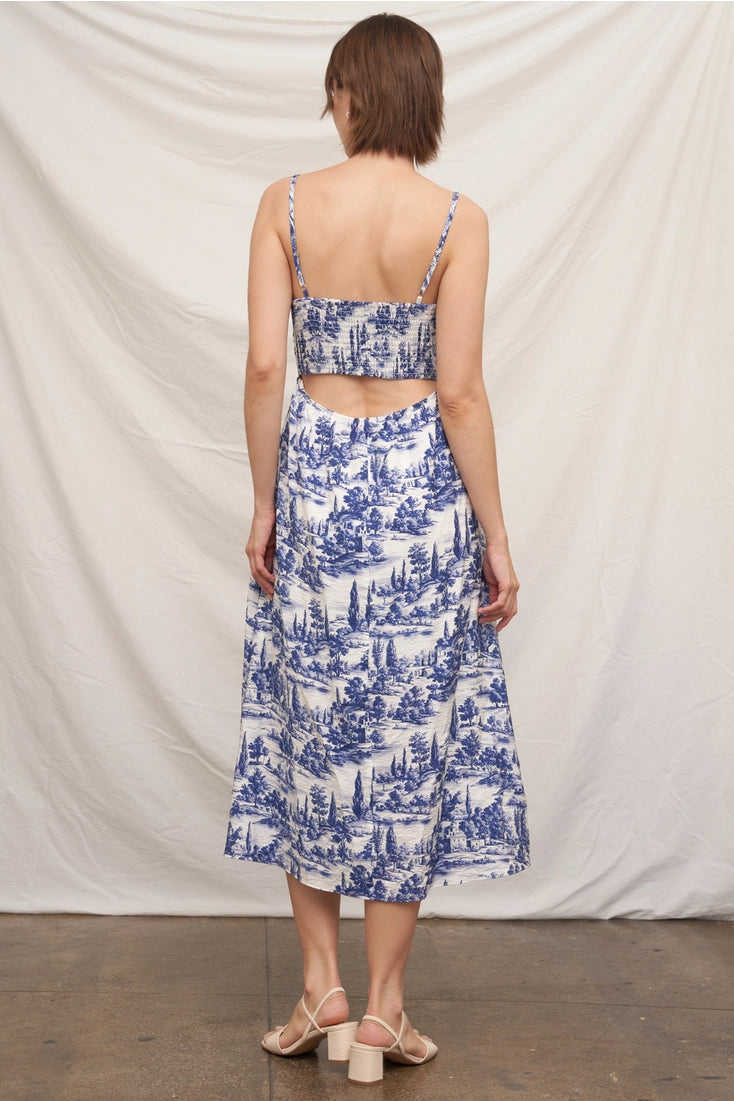 Blue & White Toile Midi Dress