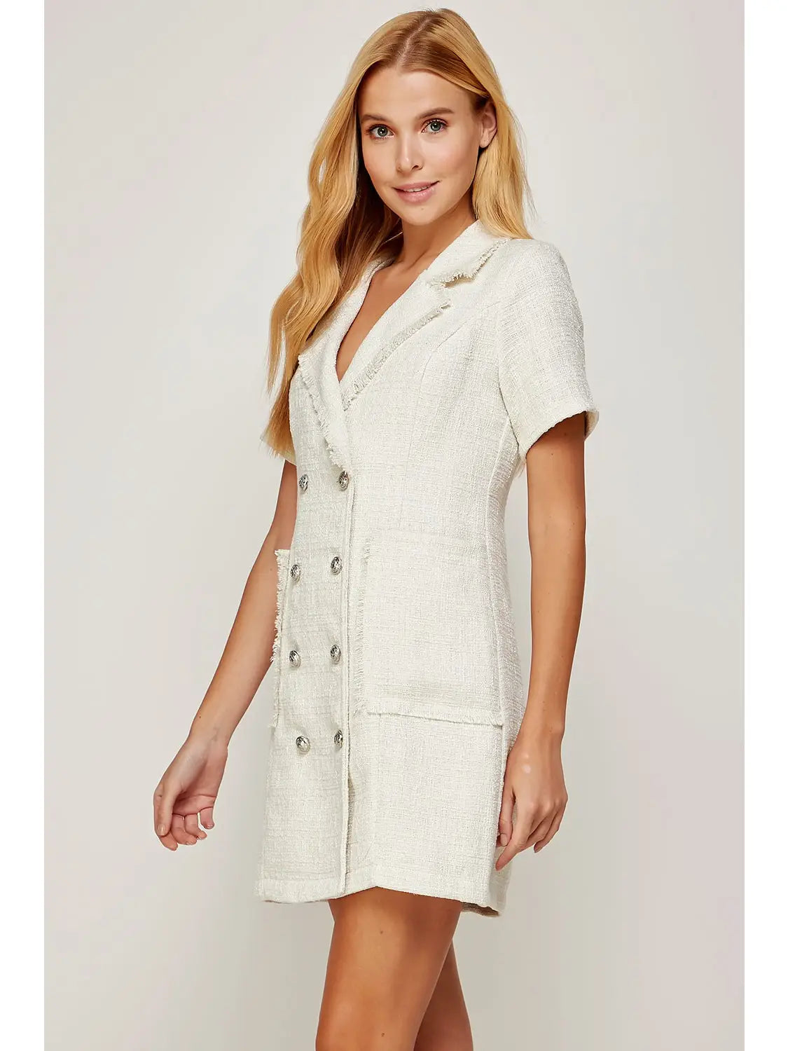 White Short Sleeve Tweed Jacket Mini Dress Lilla Cavallo