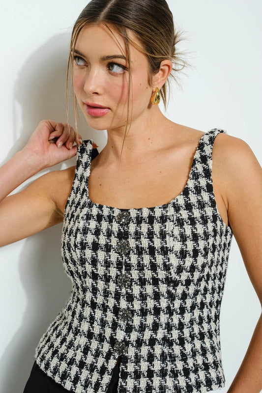 Tweed Square Neck Vest Top