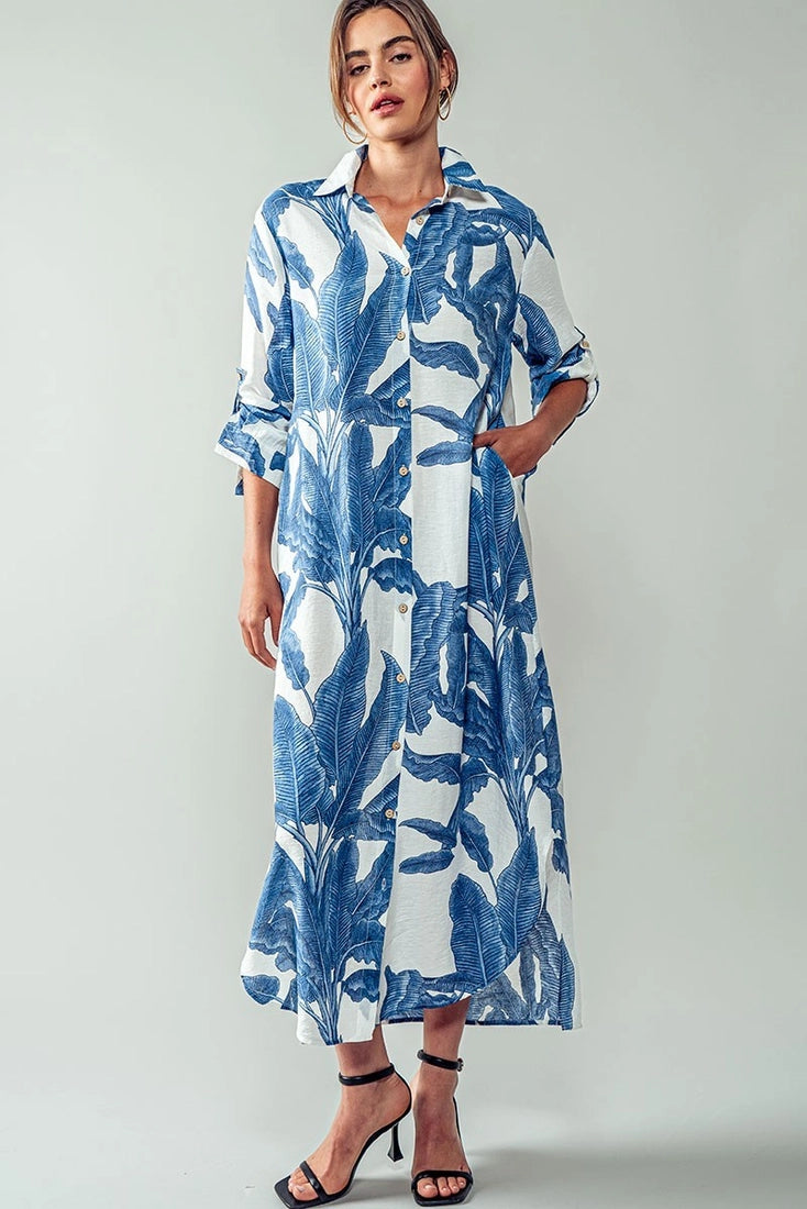 Blue & White Palm Dress