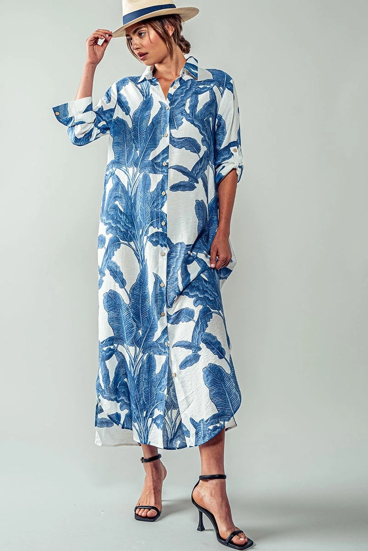 Blue & White Palm Dress