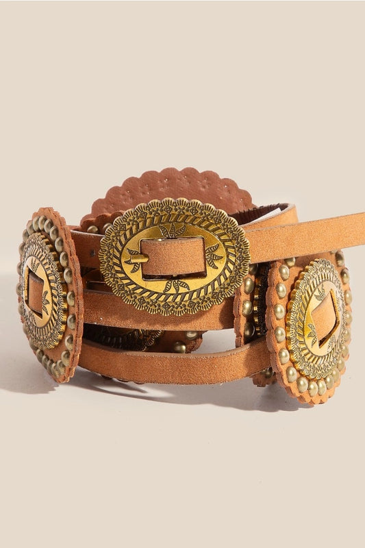 Western Concho Leather Belt