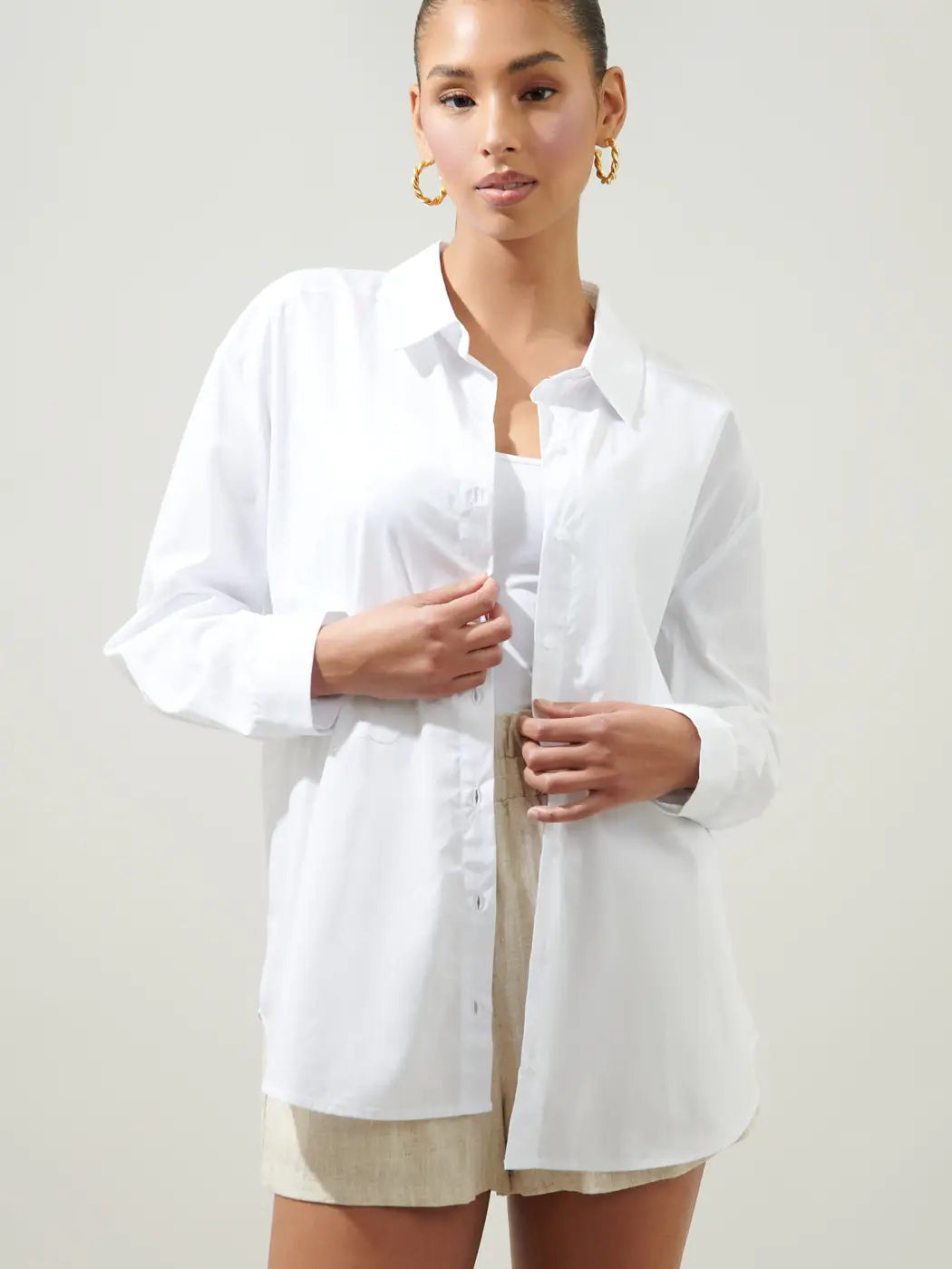 White Dream State Oversized Button Down Shirt