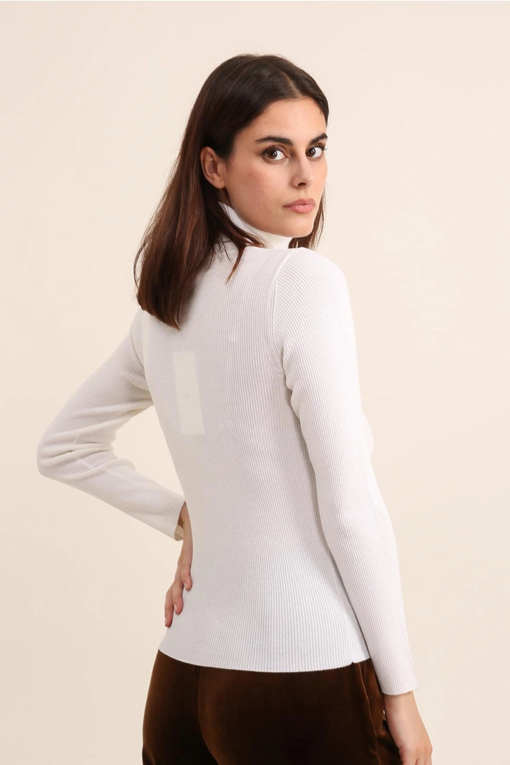 Wool Turtleneck Ribbed Sweater In Off White