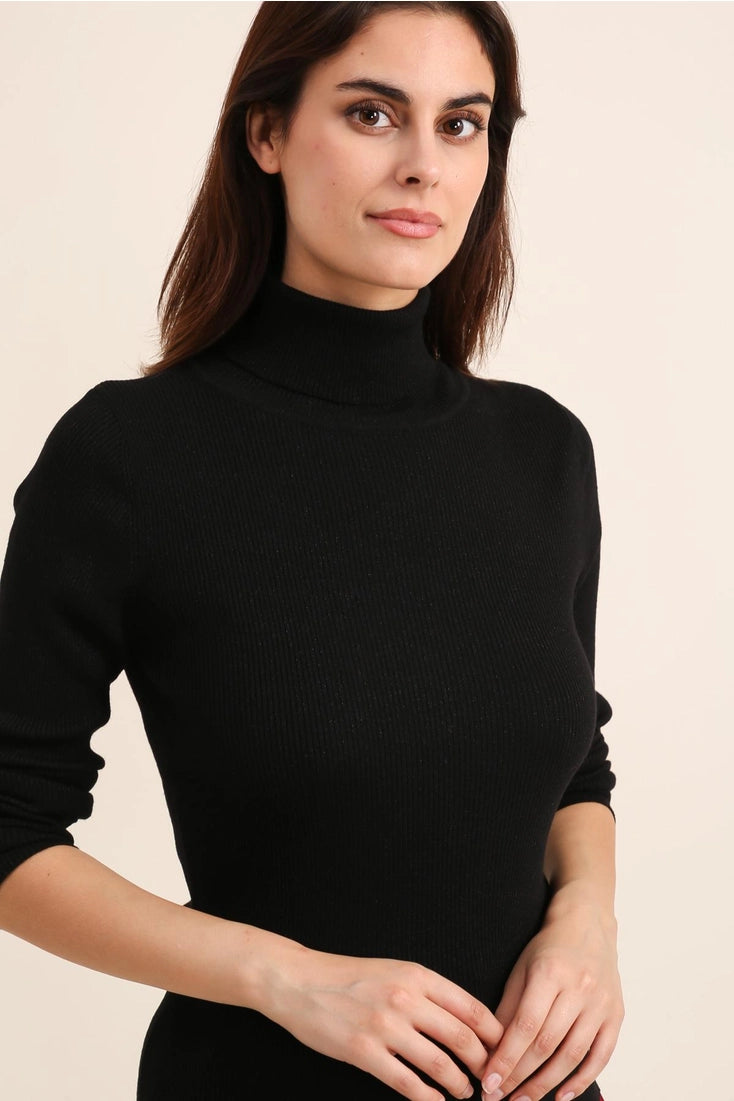 Wool Turtleneck Ribbed Sweater In Black