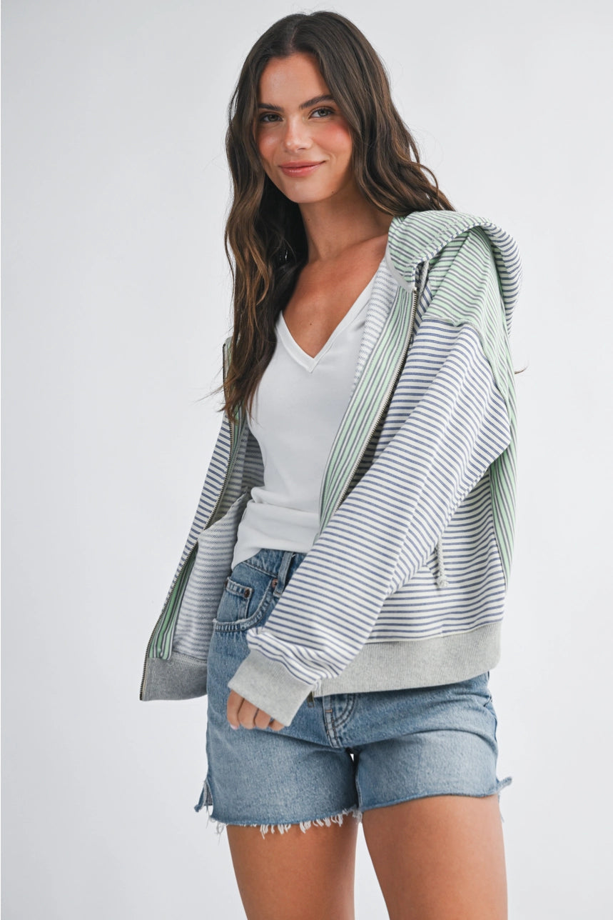 Blue And Green Stripe Zip Hoodie