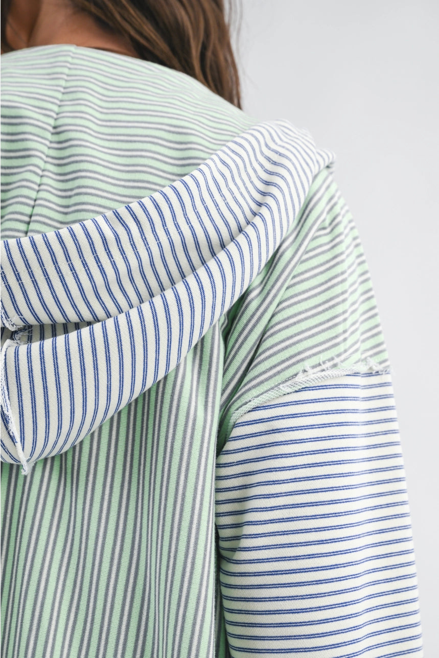 Blue And Green Stripe Zip Hoodie