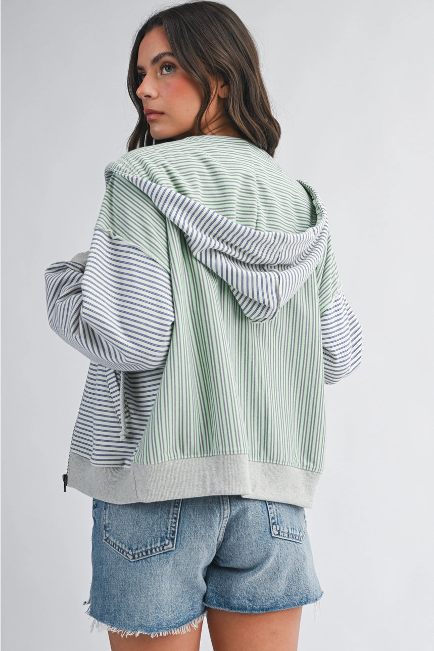 Blue And Green Stripe Zip Hoodie