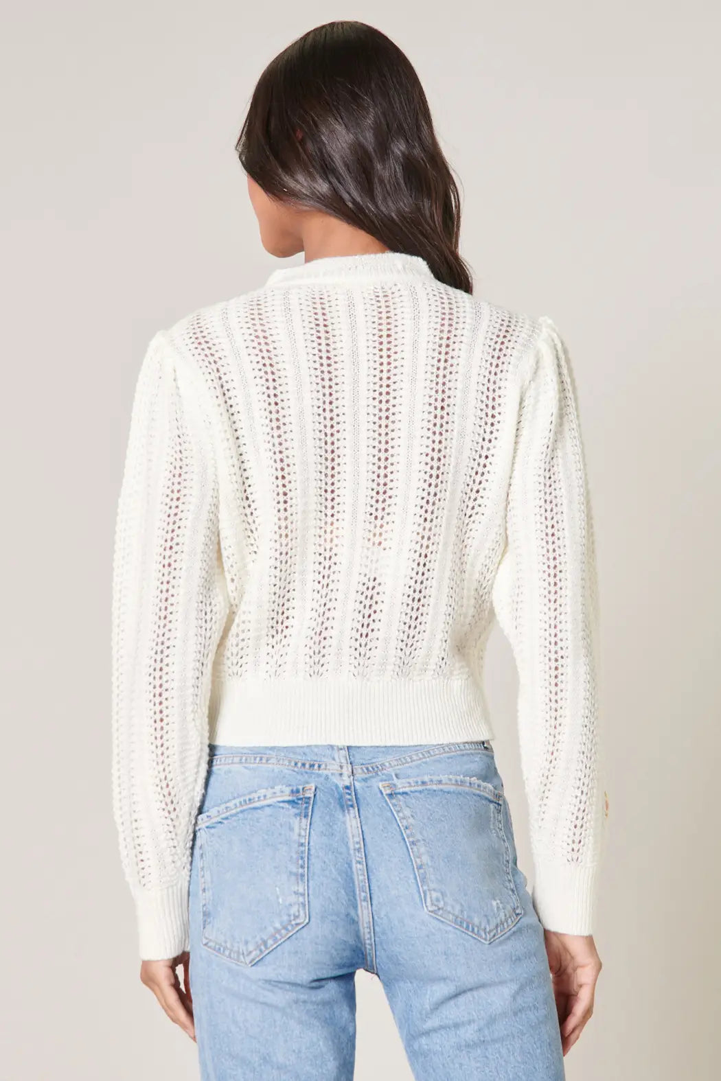 Emiliana White Floral Embroidered Pointelle Sweater