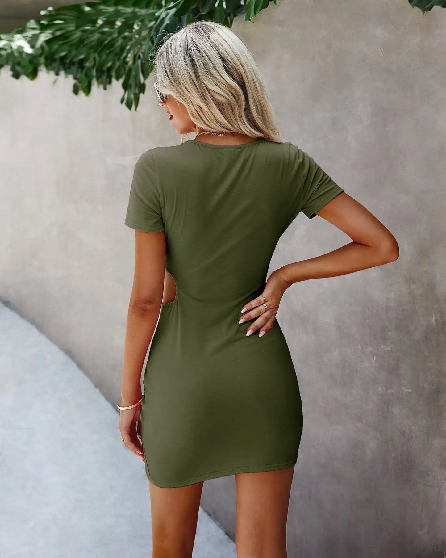 Olive Twist Front Cutout T-Shirt Mini Dress