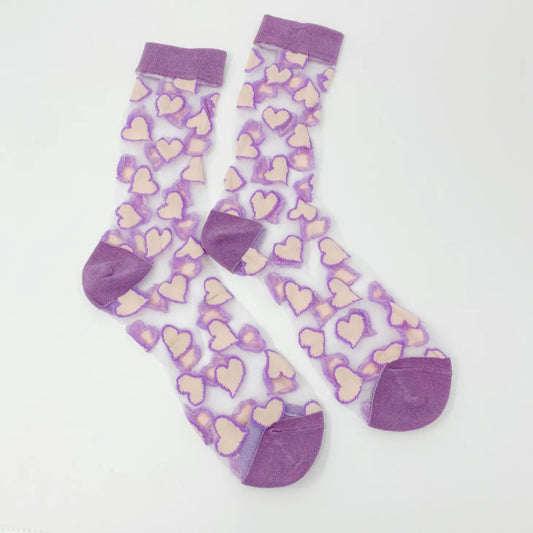 Purple Lovely Hearts Sheer Socks