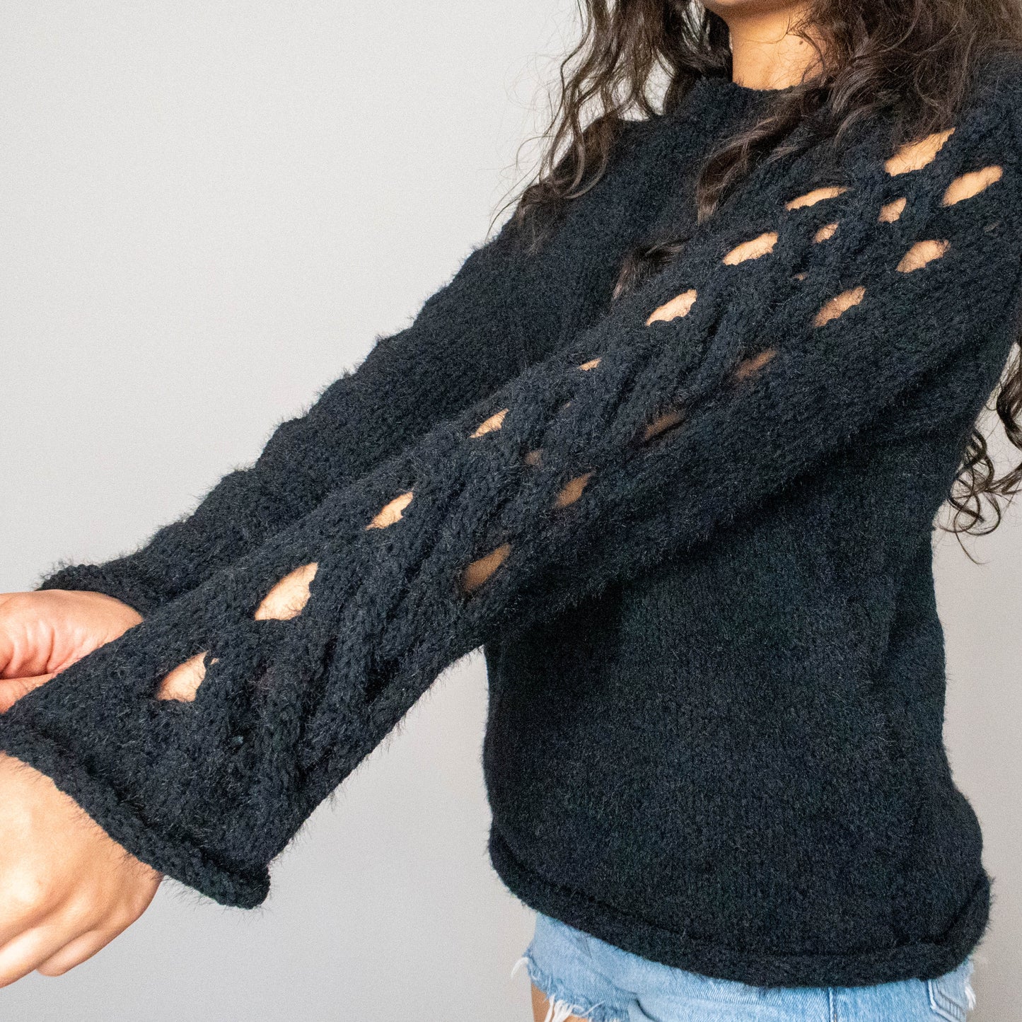 Black Lattice Sleeve Sweater