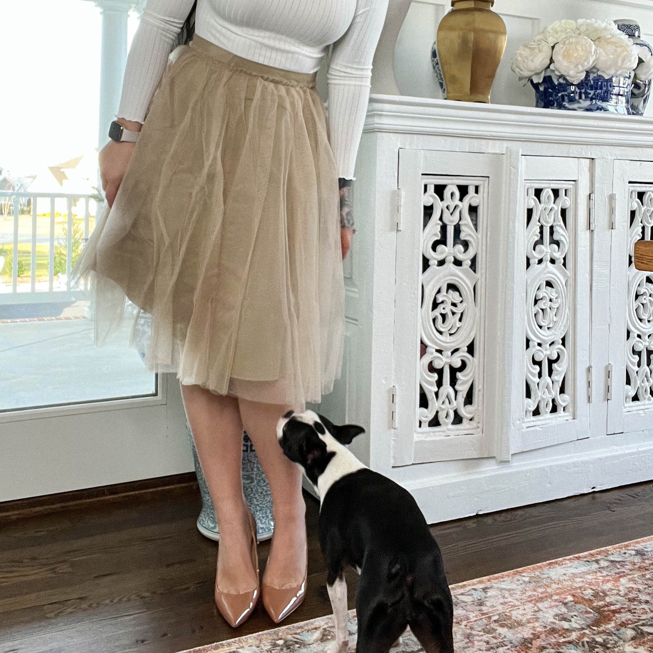 Tan Layered Tulle Midi Skirt Lilla Cavallo