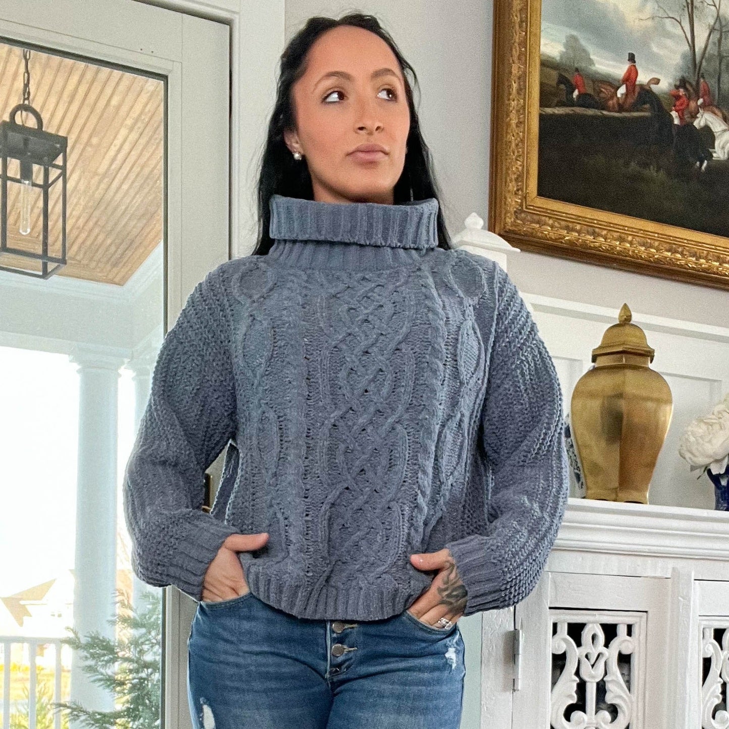 Clay Chunky Twist Knit Turtleneck Sweater