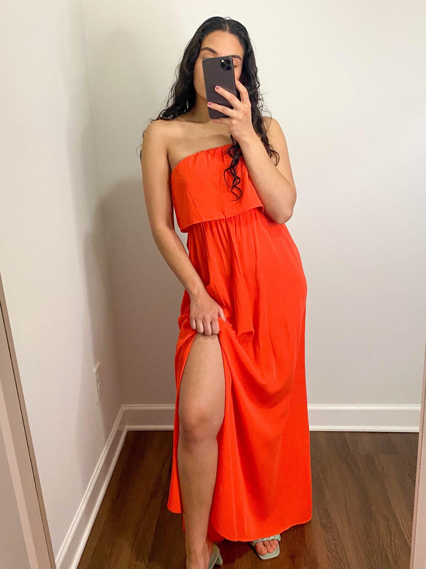 Orange Strapless Woven Maxi Dress