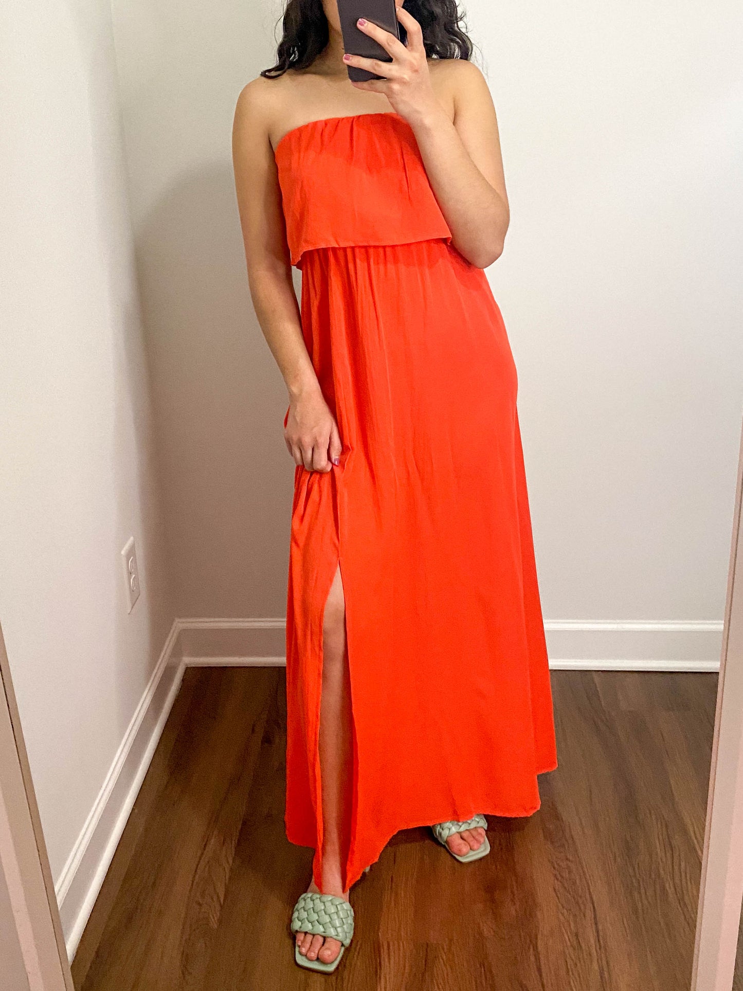 Orange Strapless Woven Maxi Dress