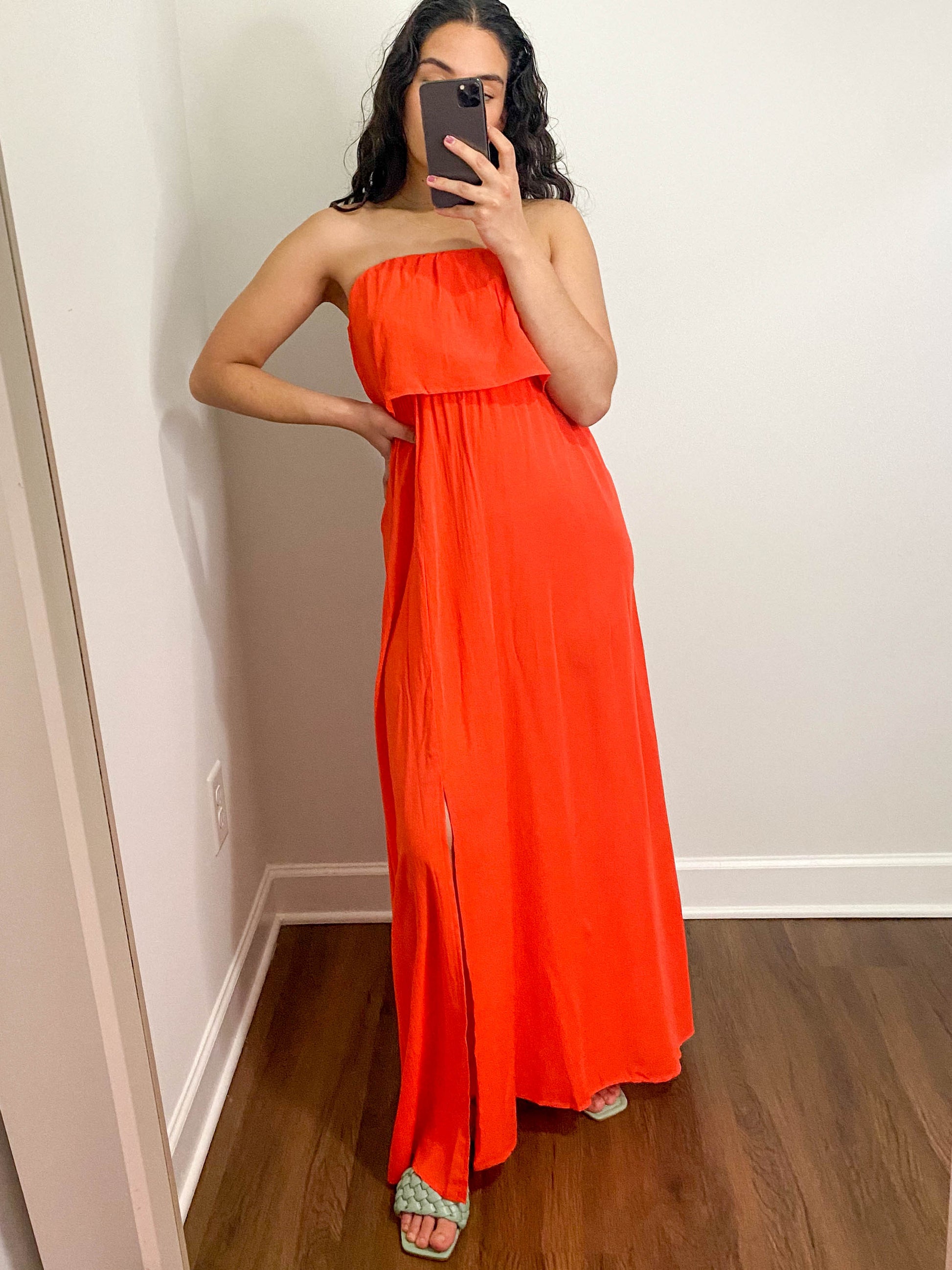 strapless orange maxi dress Orange Strapless Woven Maxi Dress – Lilla Cavallo