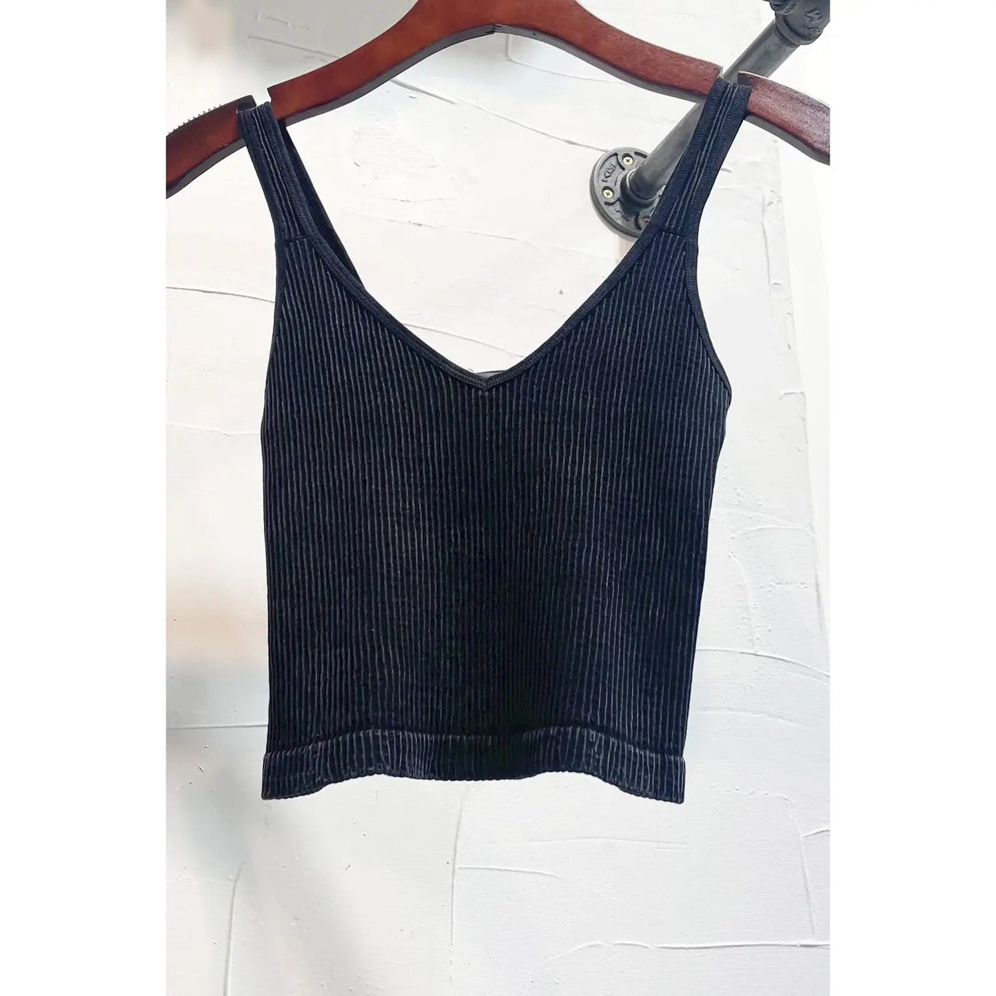 Mineral Washed Thick Ribbed V-Neck Crop Tank Top