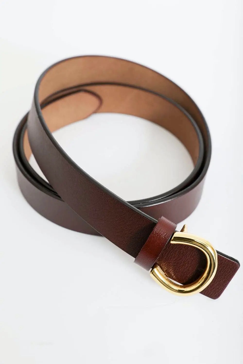Brown Minimalist Gold Horseshoe Buckle Belt