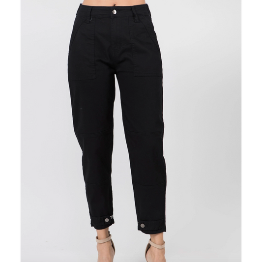 Black Ankle Cuff Relaxed Fit Pants