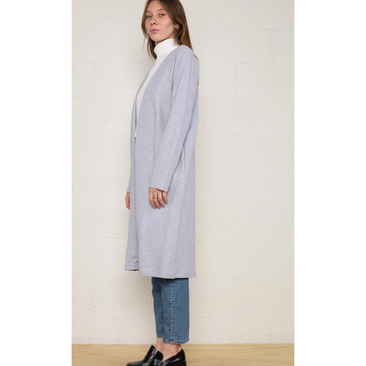Heather Grey Long French Terry Curvy Fit Cardigan