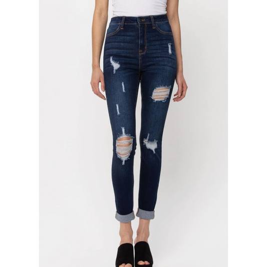 High Rise Double Cuff Skinny Jeans