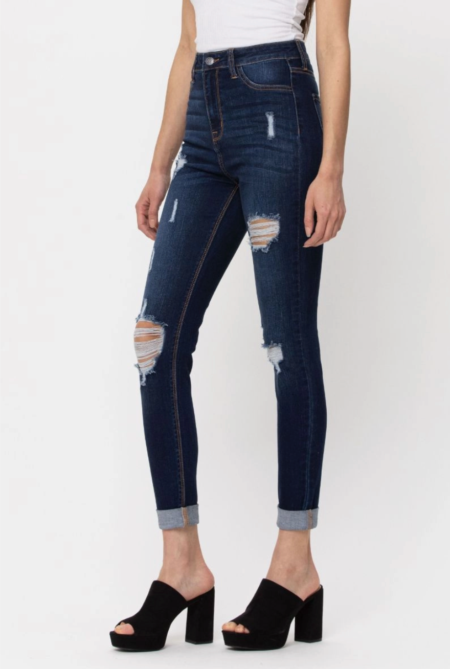 High Rise Double Cuff Skinny Jeans