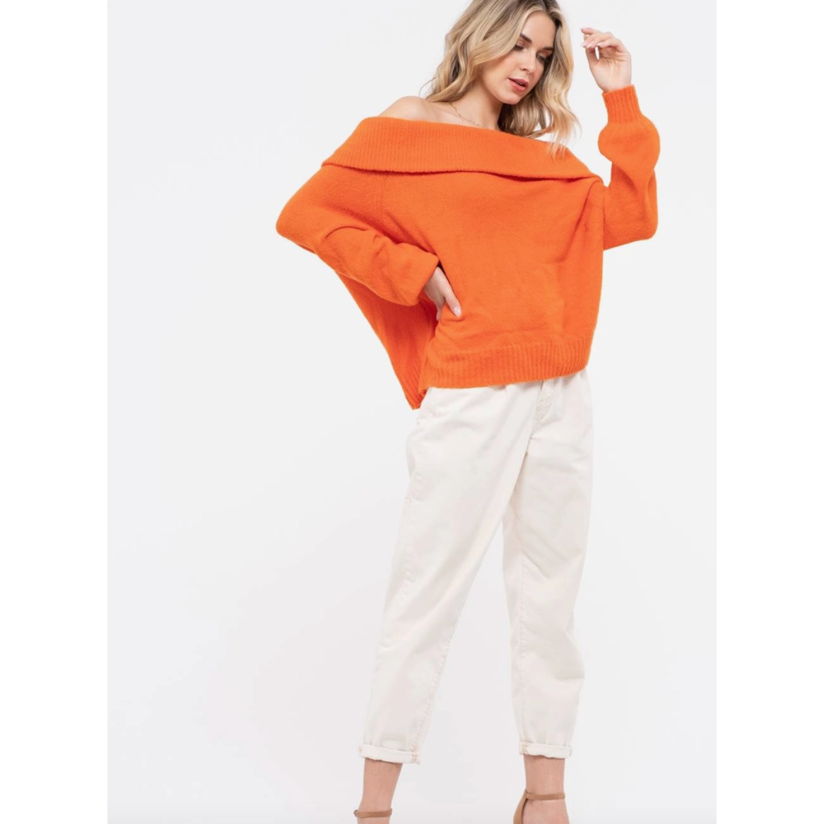 Orange Off The Shoulder Sweater