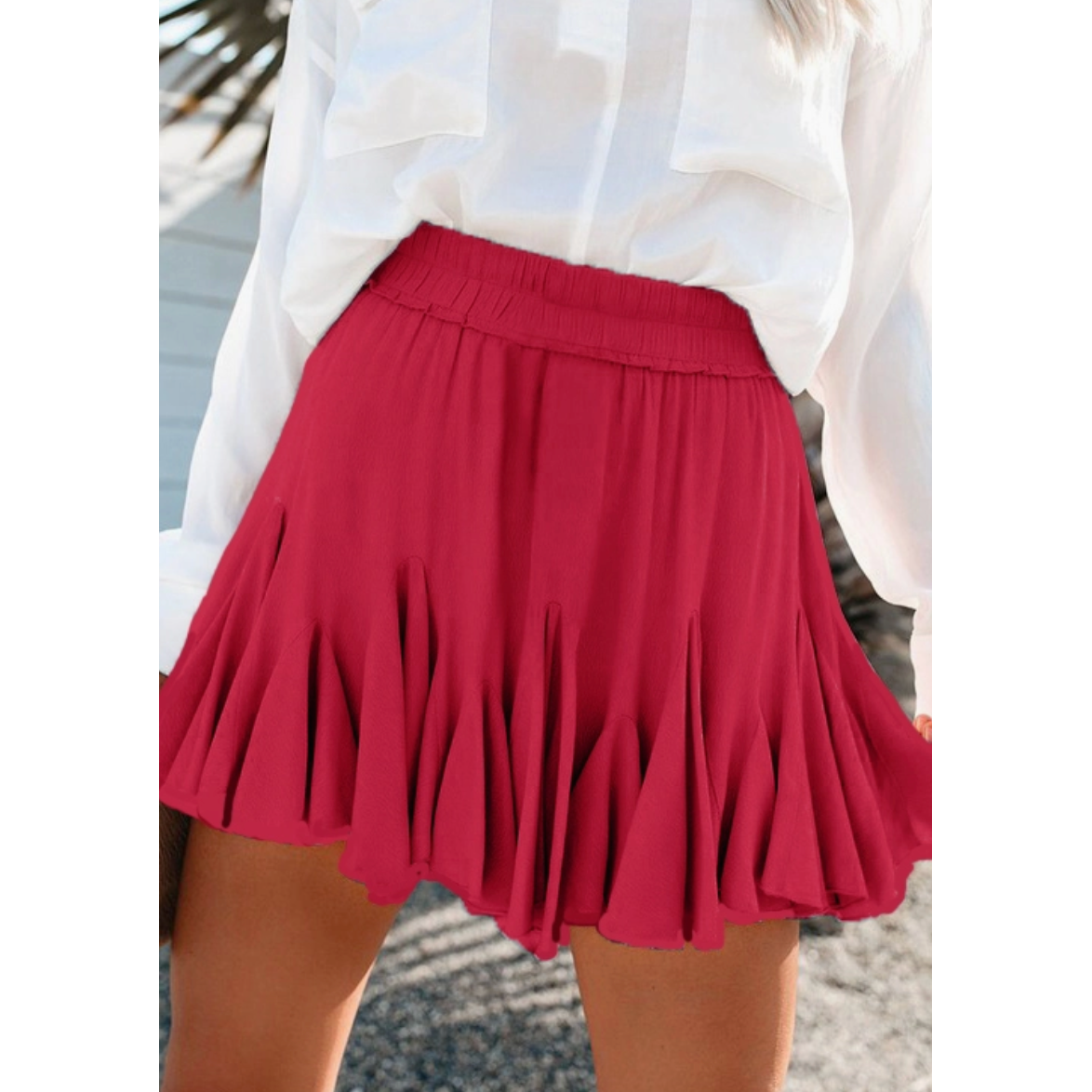 High Waisted Mini Pleated Cranberry Skirt
