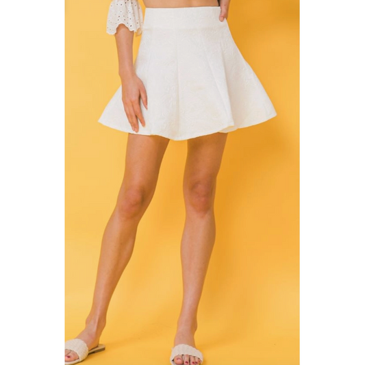White Flared Textured Skater Mini Skirt