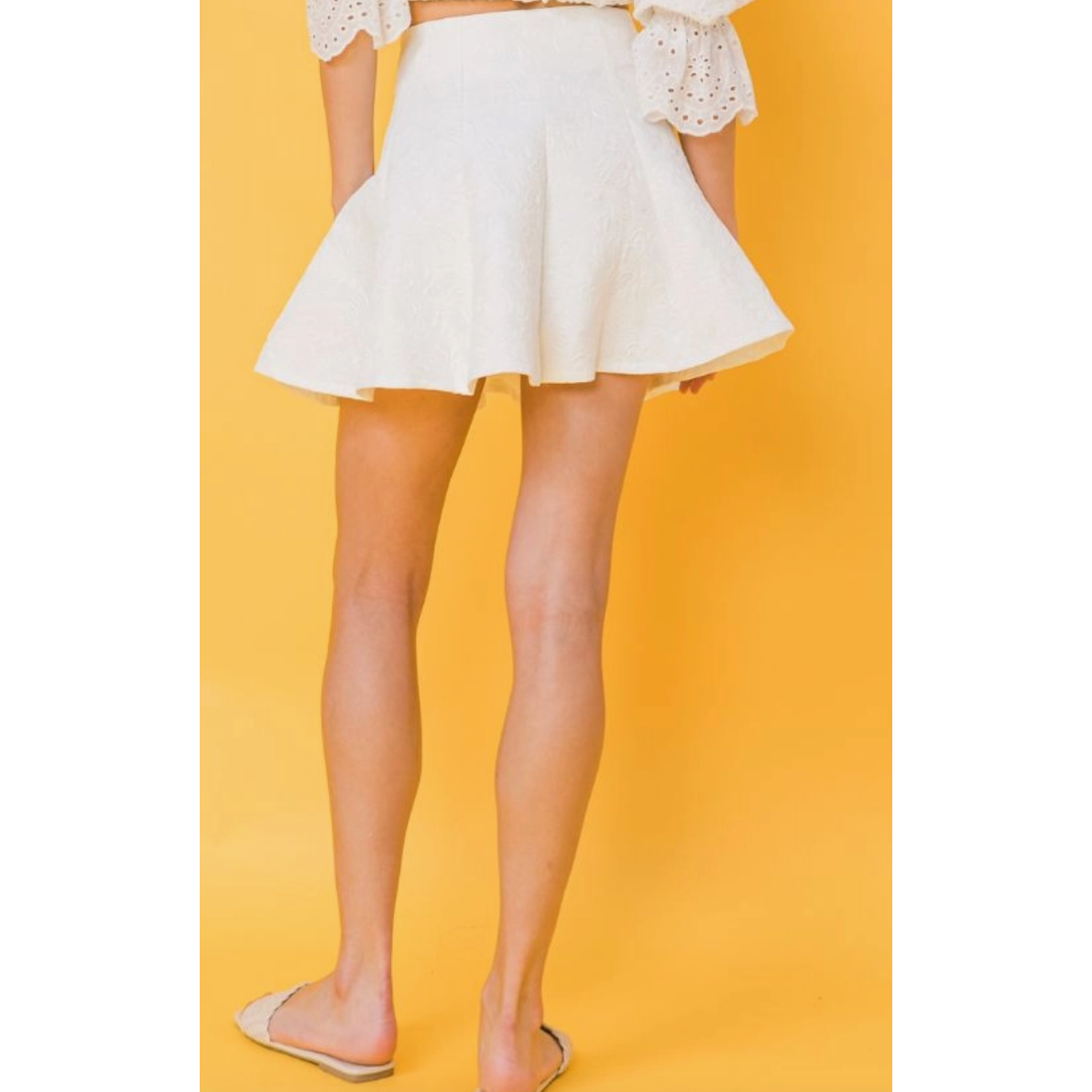 White Flared Textured Skater Mini Skirt